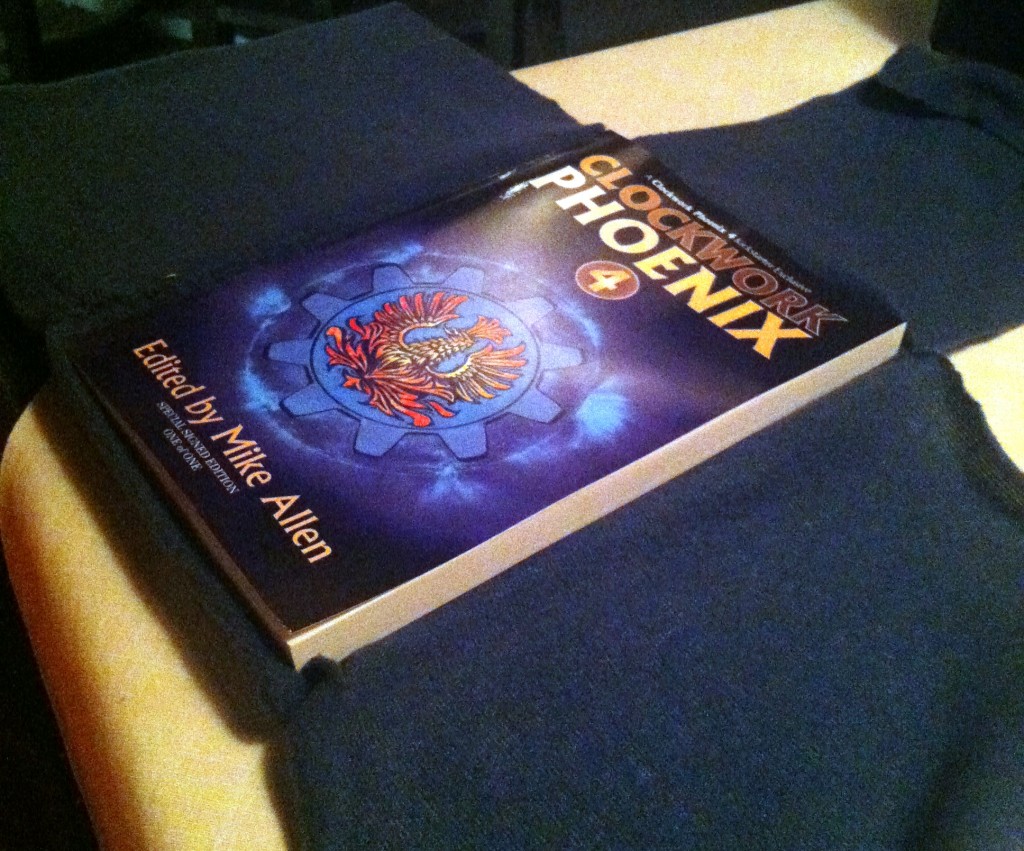 The unveiling of the special singular signed edition of CLOCKWORK PHOENIX 4 in the special padded case Anita made for it to travel in.